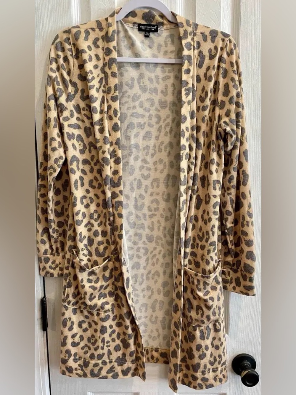 Simply Southern Leopard Print Open Front Cardigan - Tan and Brown